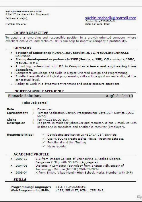 6 month experience resume for software