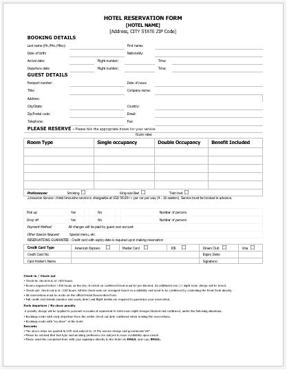 hotel reservation forms