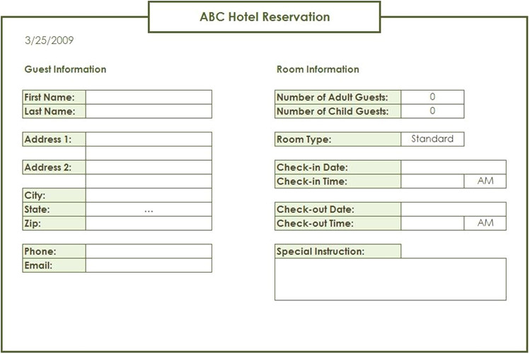 hotel reservation form