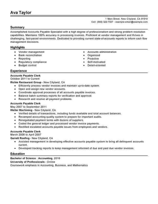 accounts payable specialist resume sample