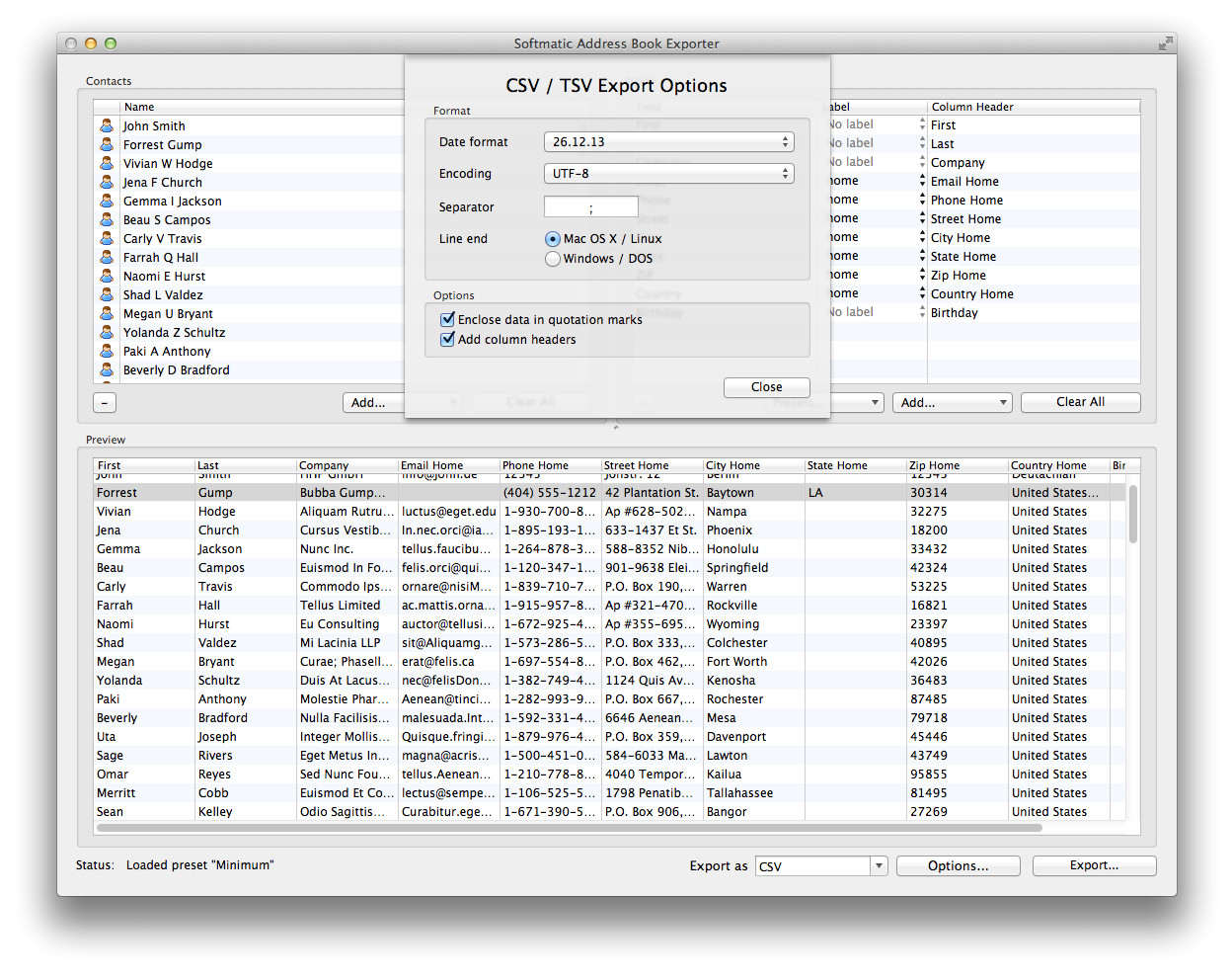 mac address book export