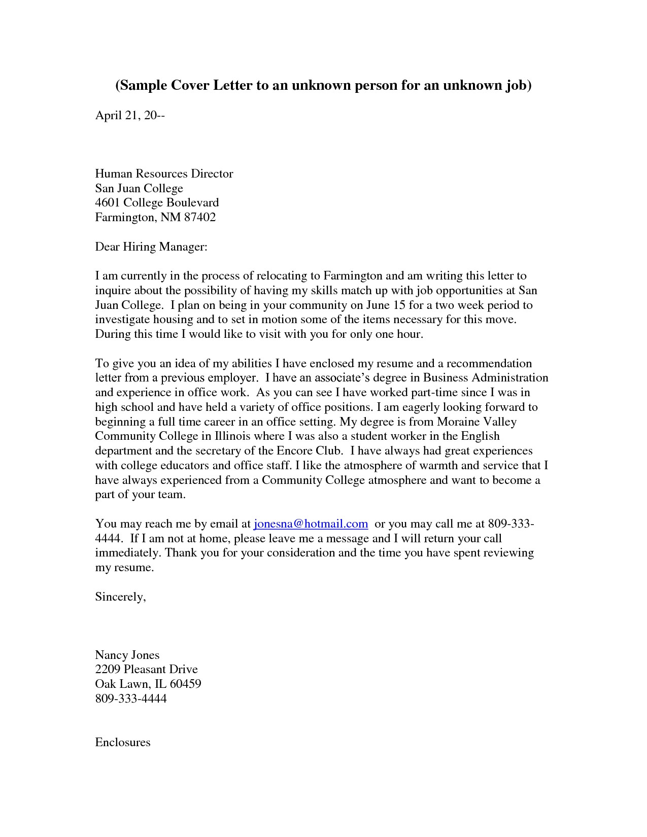 Addressing A Cover Letter to An Unknown Recipient Cover Letter to Unknown Recipient the Letter Sample