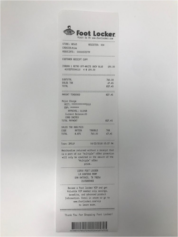 foot locker receipt template