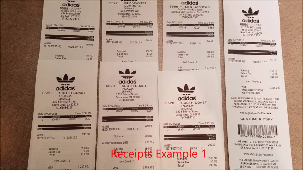 Adidas Receipt Template Unauthorized Adidas Yeezy Boost Receipts for Sales