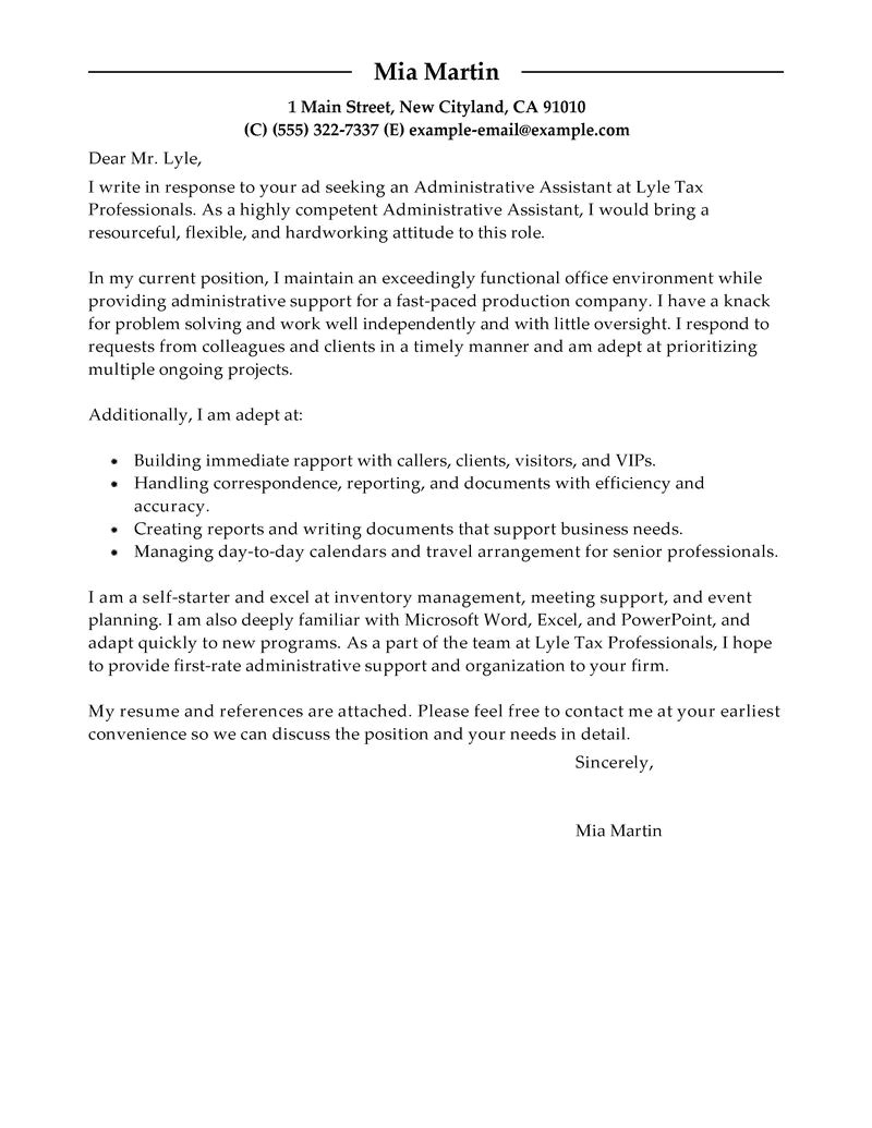 Administration Support Officer Cover Letter Best Administrative assistant Cover Letter Examples