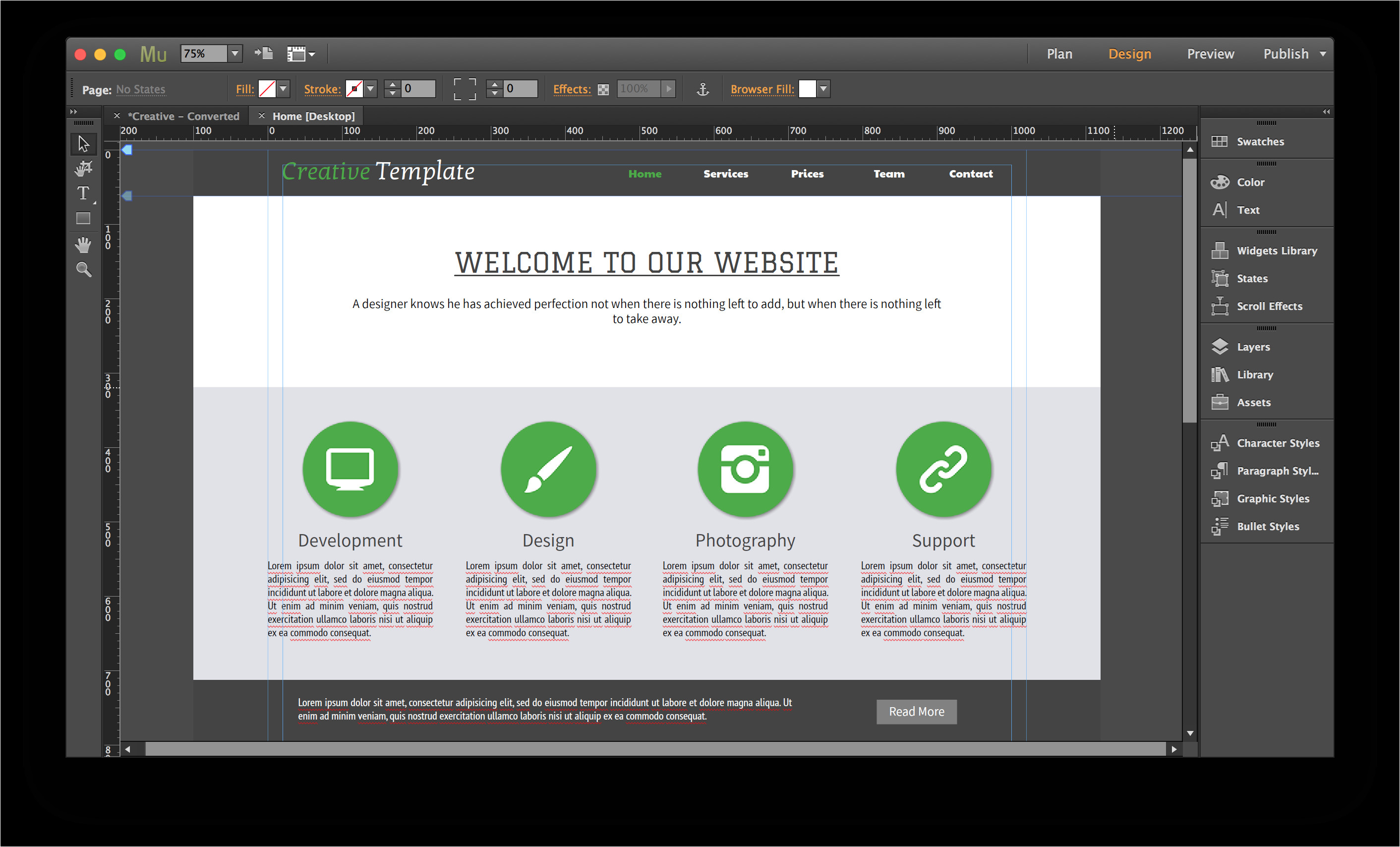 templates for adobe muse