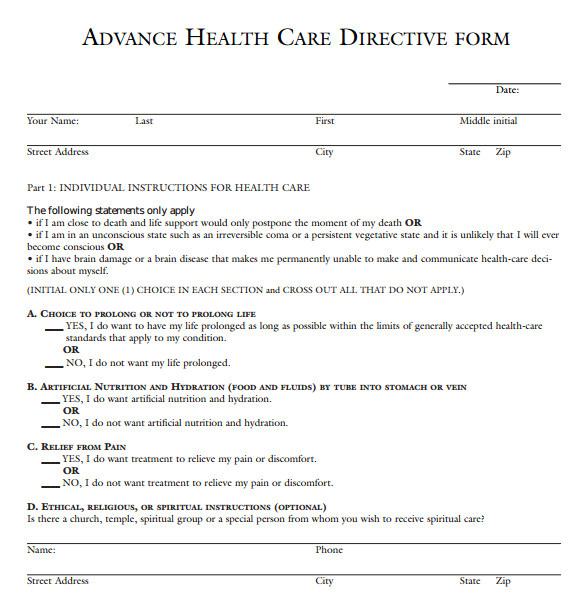 advance directive form