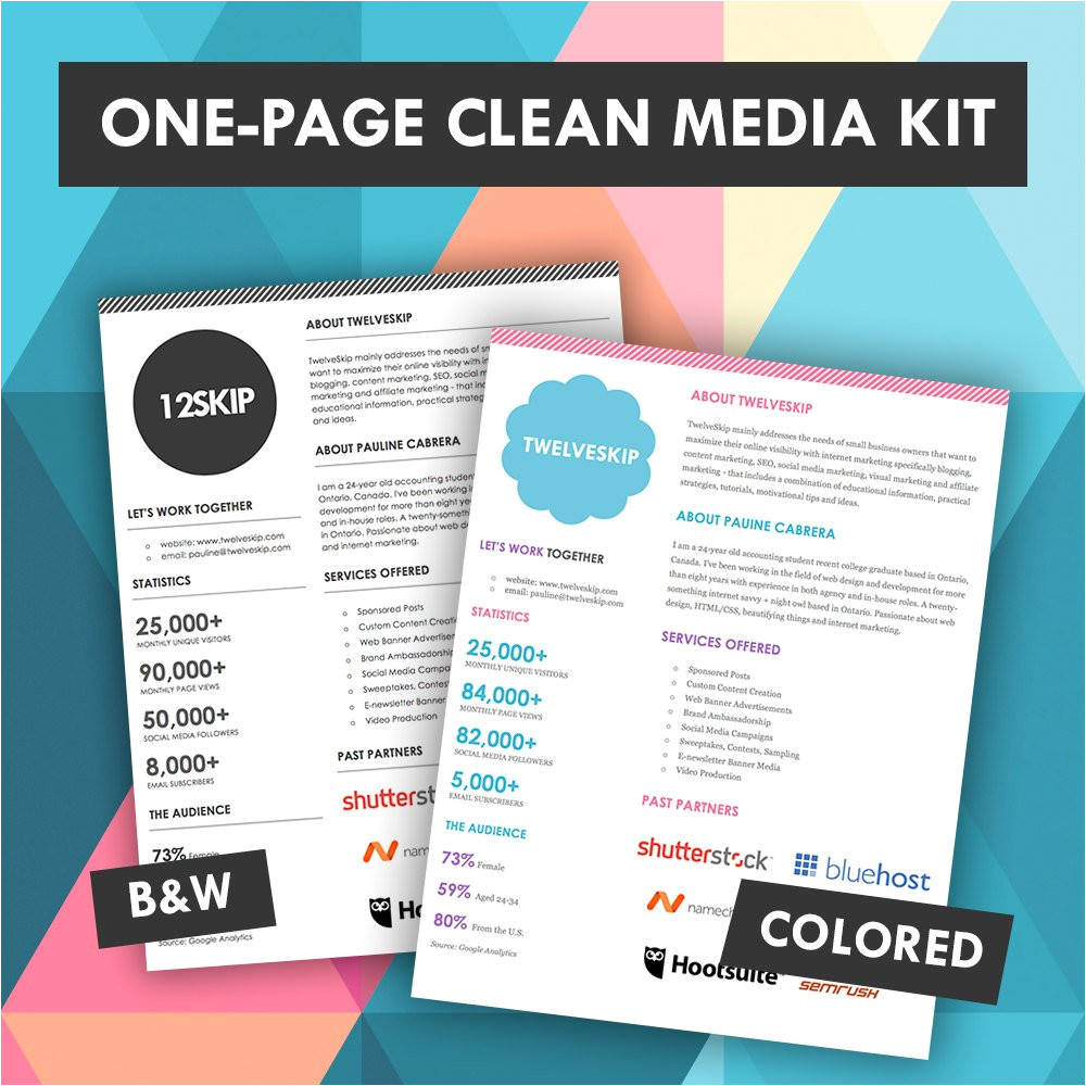 quick one page media kit template press