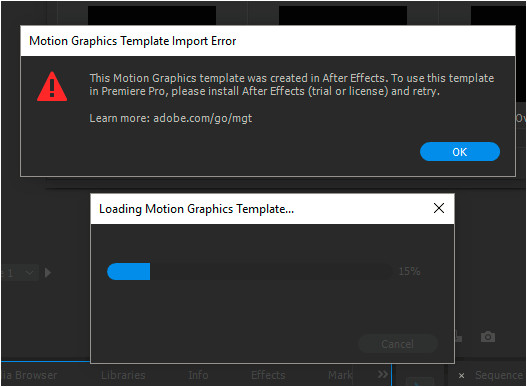 motion graphics templates import error