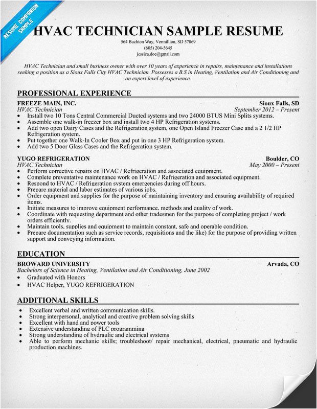 Air Conditioning Technician Resume Samples 1 Air Conditioning Technician Resume Samples Hvac Technician Resume Sample Resumecompanion Com