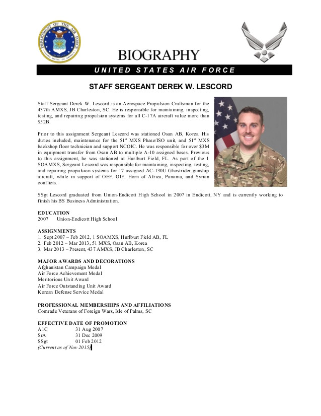 air force biography template