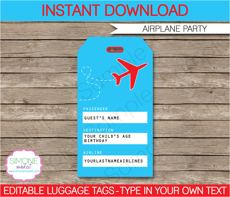 airplane party luggage tags template