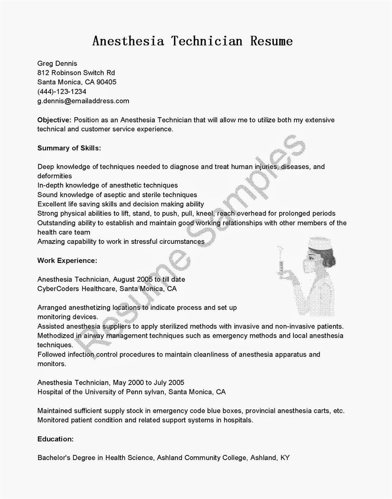anesthesia technician resume sample