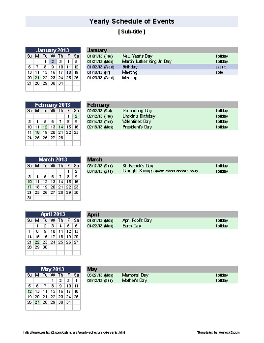 Annual Calendar Of events Template Excel Templates