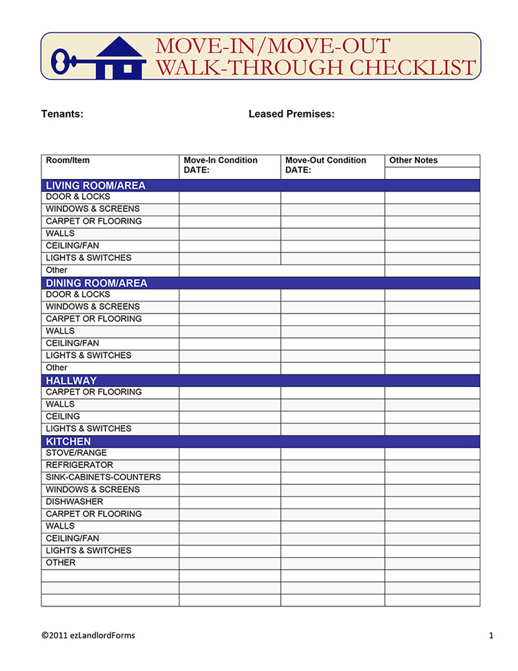 Apartment Walkthrough Checklist Template Move In Move Out Walk Through Checklist Ez Landlord forms