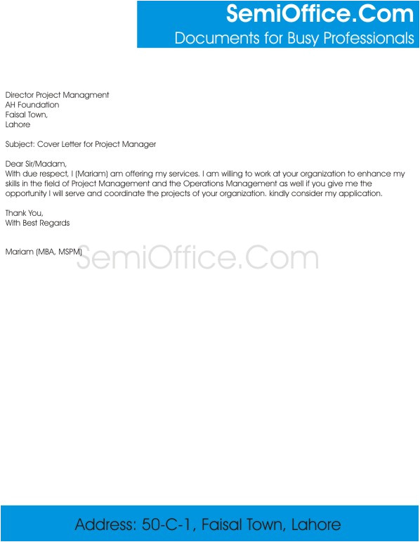 cover letter for project manager