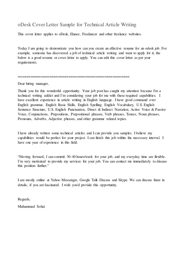 odesk cover letter sample for technical article writing