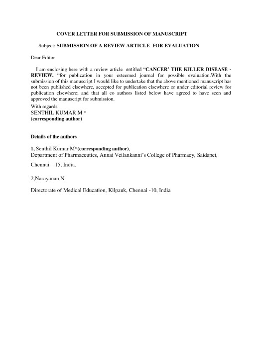 sample cover letter for journal article submission
