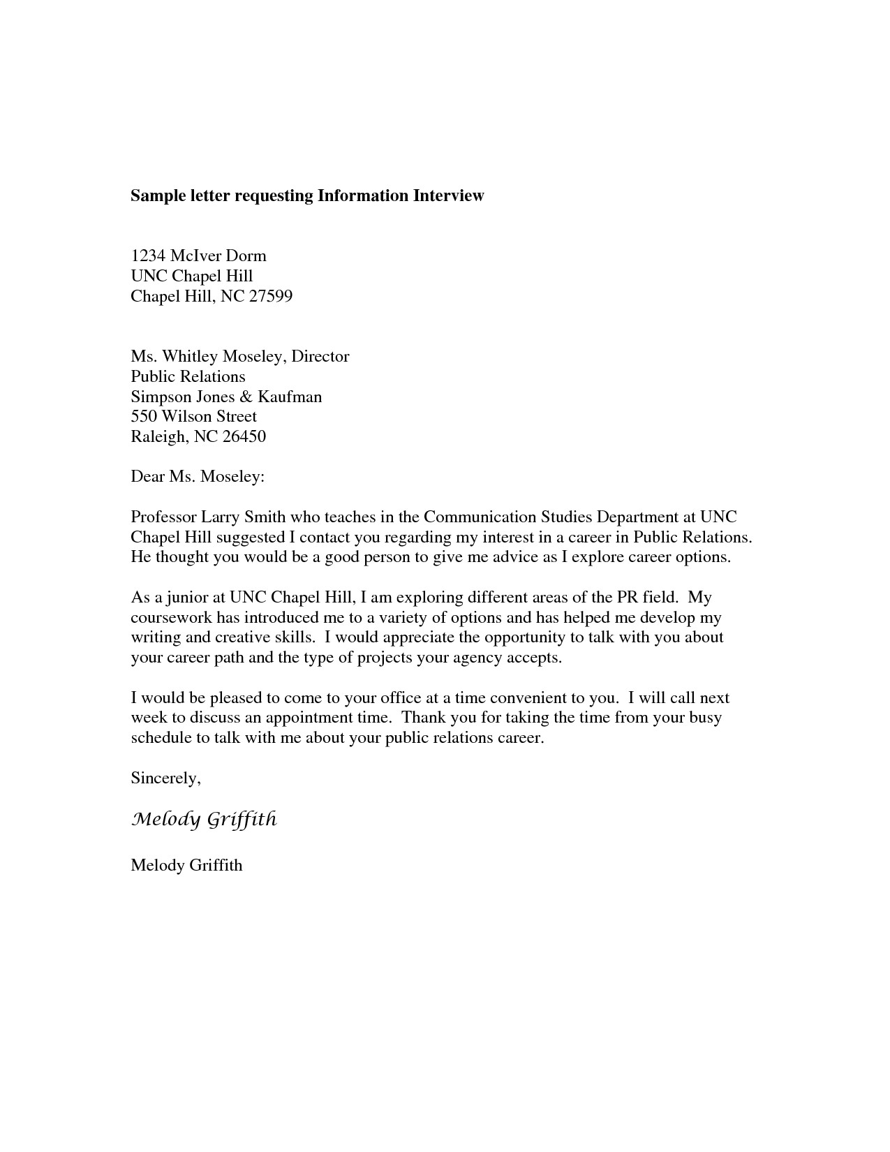 business letter asking for job interview