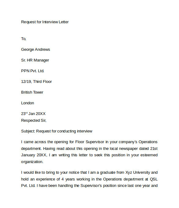 sample letter for company interview request