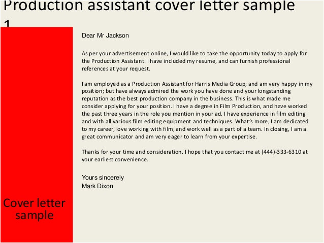 Associate Producer Cover Letter Production assistant Cover Letter