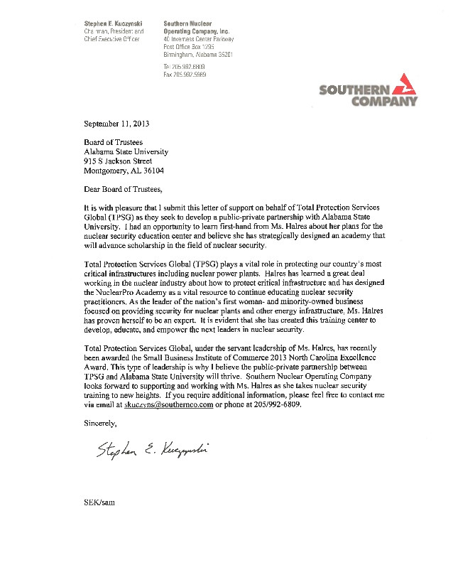 asutpsg nuclear protection academysouthern company letter of support 91113