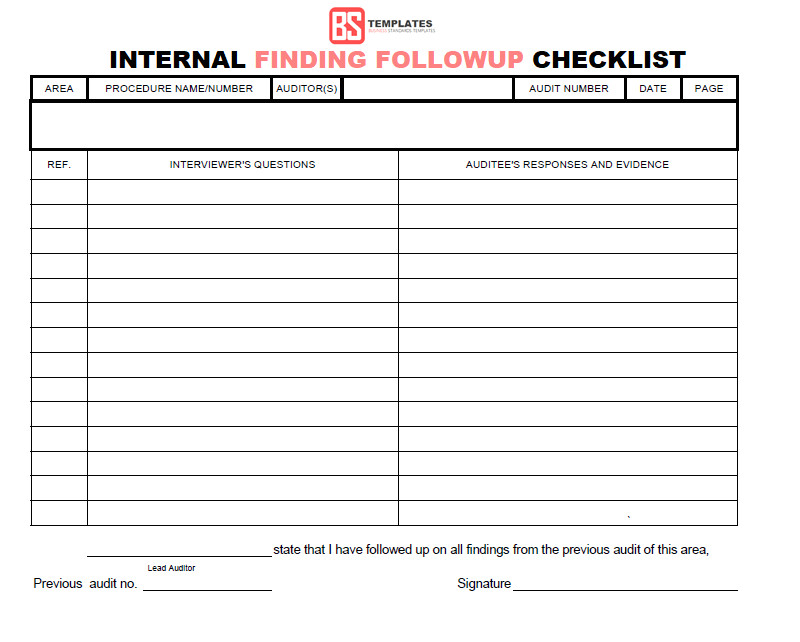 internal audit checklist templates