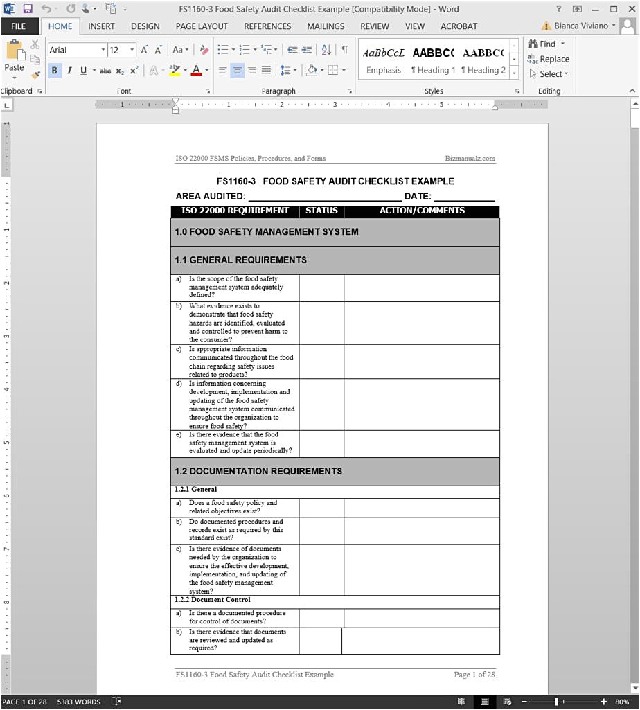 audit form template example