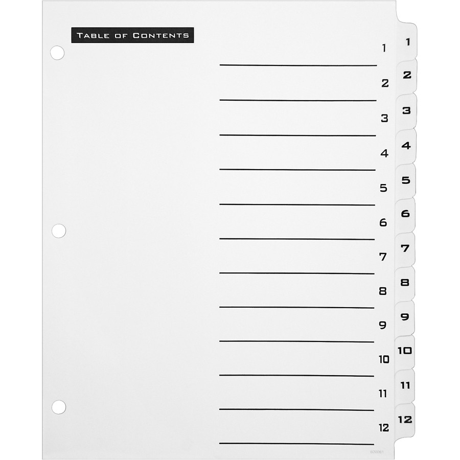 avery black and white table of content tab dividers ave11672