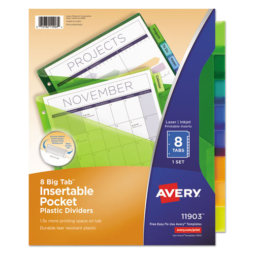 avery insertable big tab plastic dividers w single pockets 8 tab 11 1 8 x 9 1 4