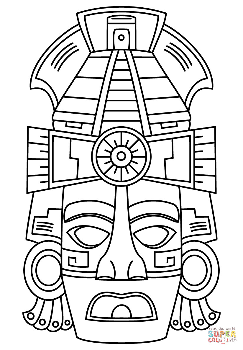 Aztec Mask Template Mayan Face Mask Coloring Page Free Printable Coloring Pages