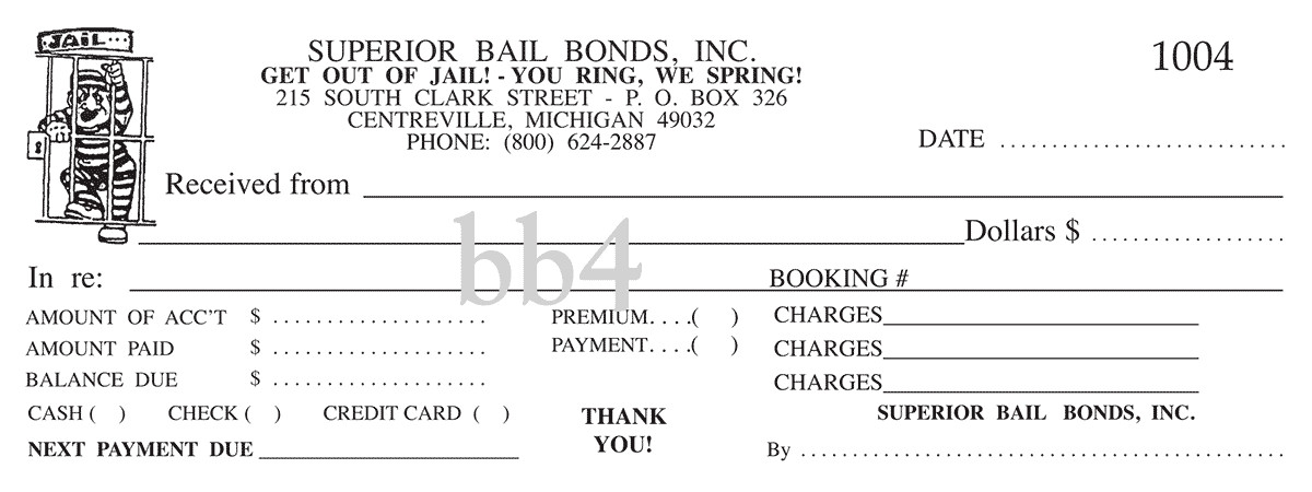 bail bond bailbonds carbonless receipt books pads custom receipts personalized