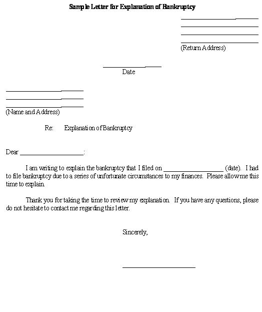 Bankruptcy Letter Of Explanation Template Sample Letter for Explanation Of Bankruptcy Template