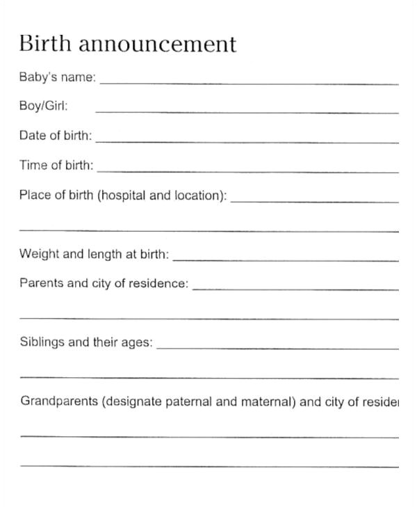printable birth announcement templates