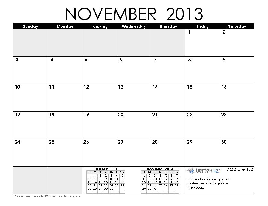 free printable calendar november 2013