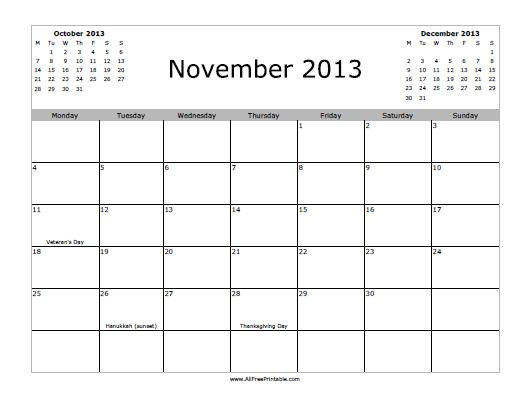 november 2013 calendar