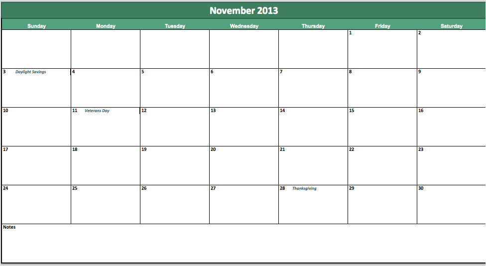 november 2013 calendar printable