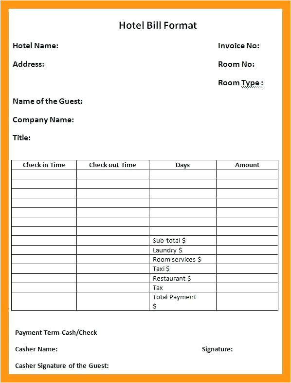 blank hotel receipt hotel reservation blank hotel bill format in word download