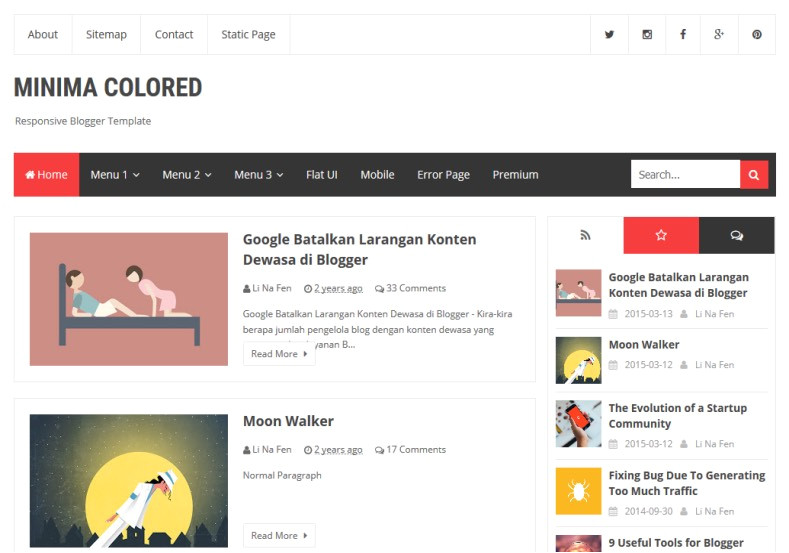 new minima colored blogger template