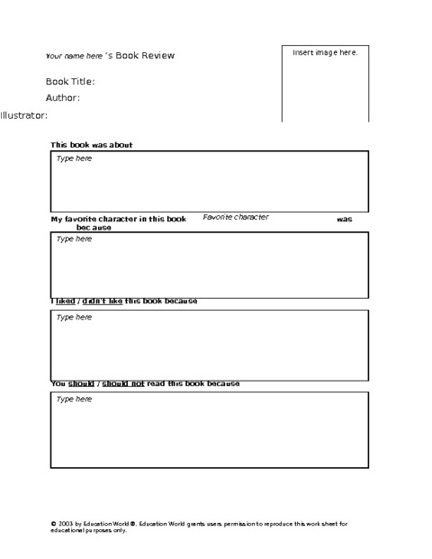 Book Review Template Elementary Elementary Book Review Template Education World