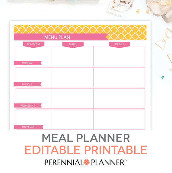 menu plan weekly meal planning template