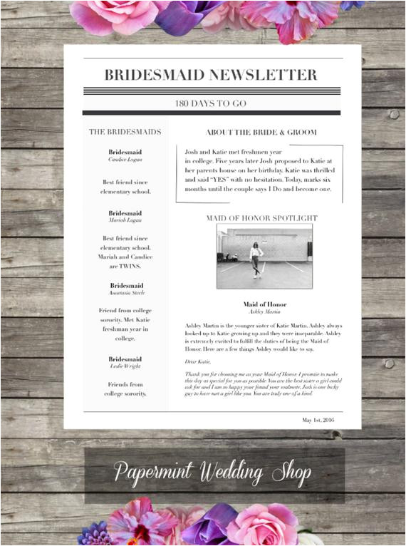 bridesmaid newsletter template for word