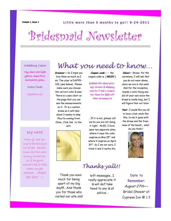 the 1st bridesmaid newsletter