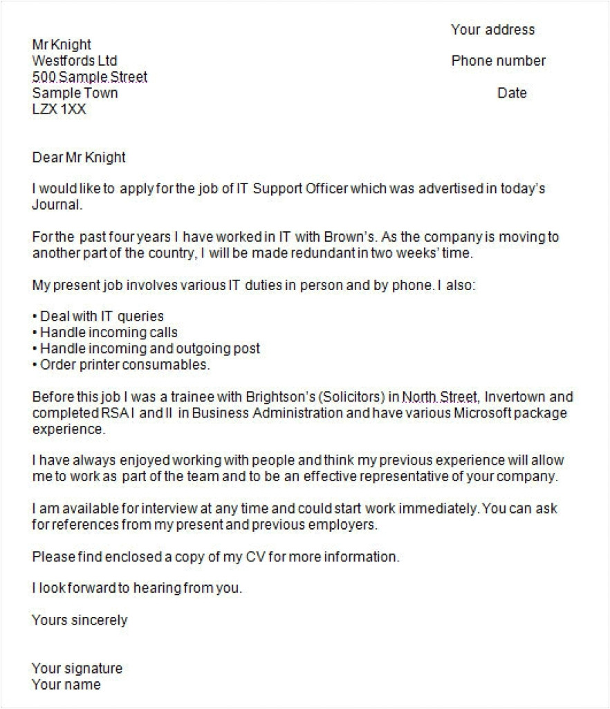 cover letter sample british style