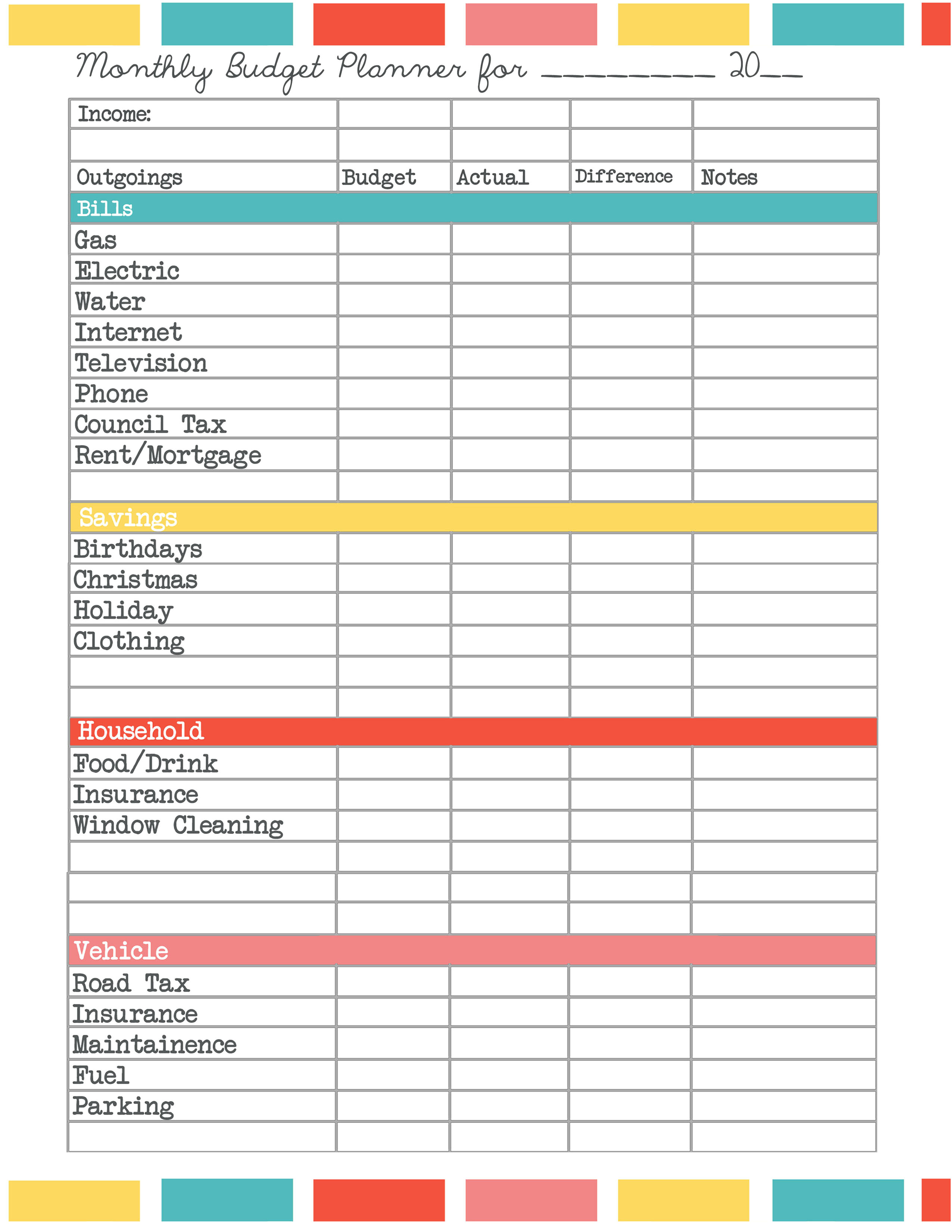 free monthly budget template budget worksheet