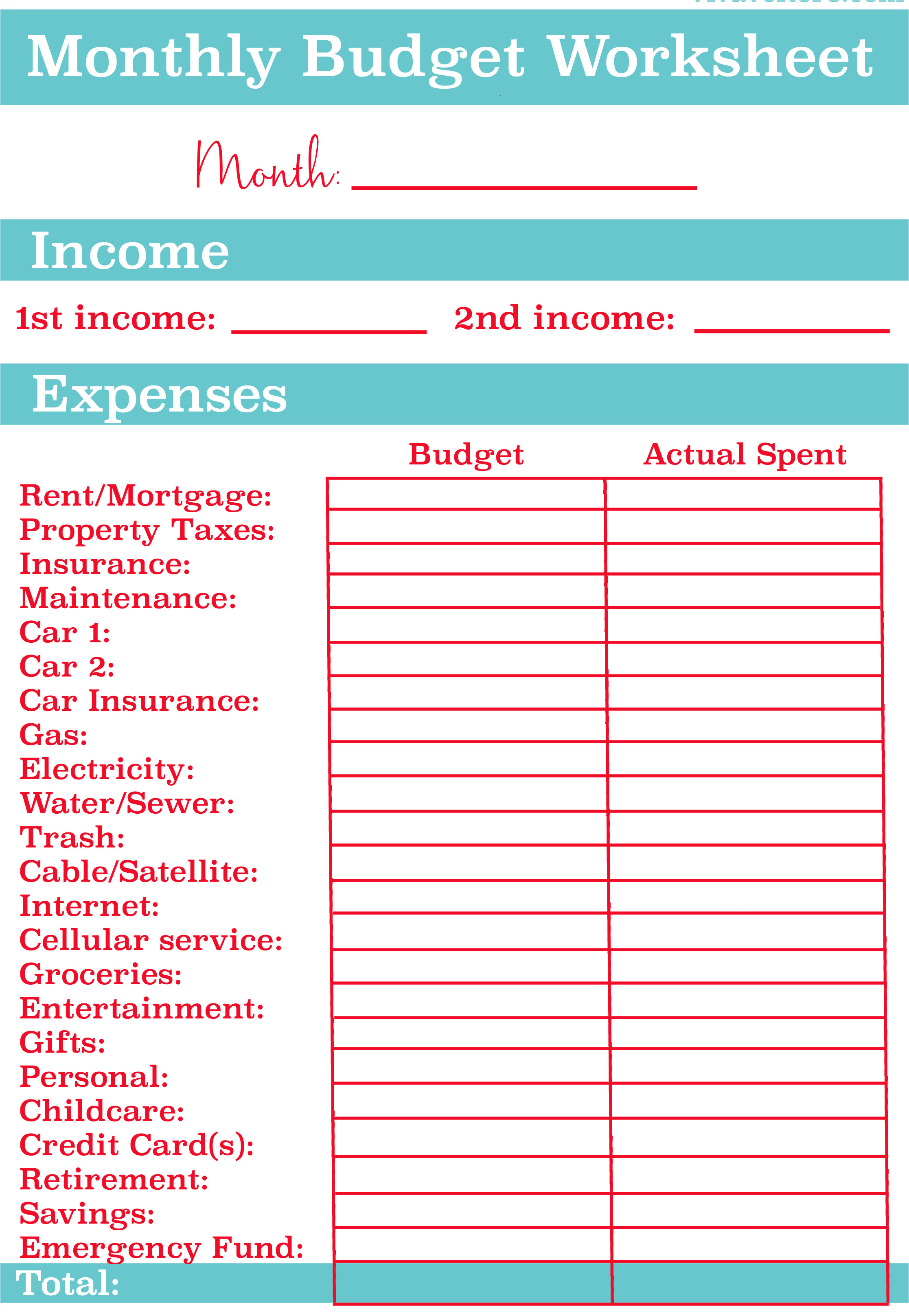 free monthly budget template budget worksheet