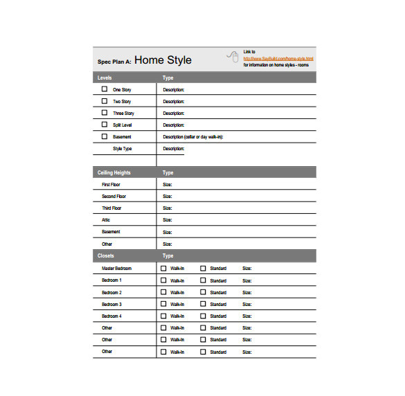 specification sheet template