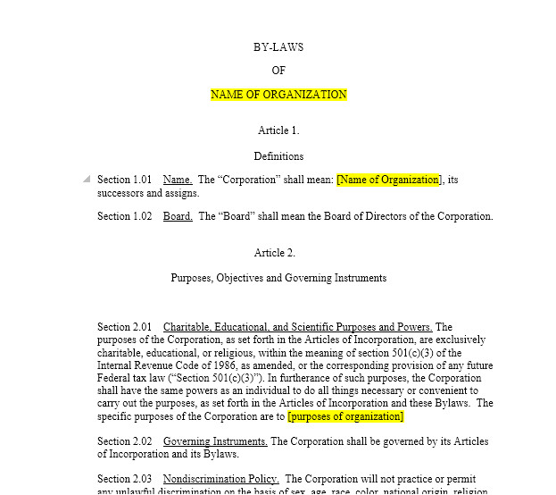 Bylaws for Nonprofit organizations Template Nonprofit bylaws Harbor Compliance