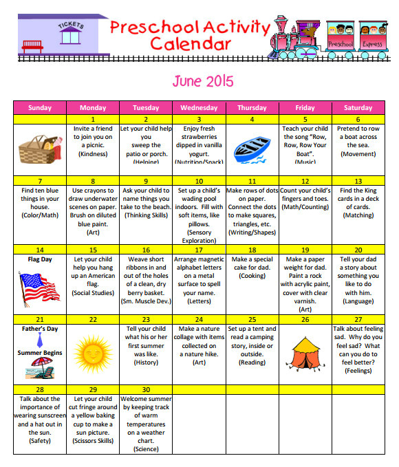 preschool calendar template