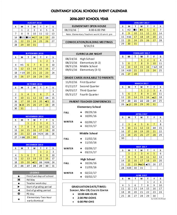 event calendar templates